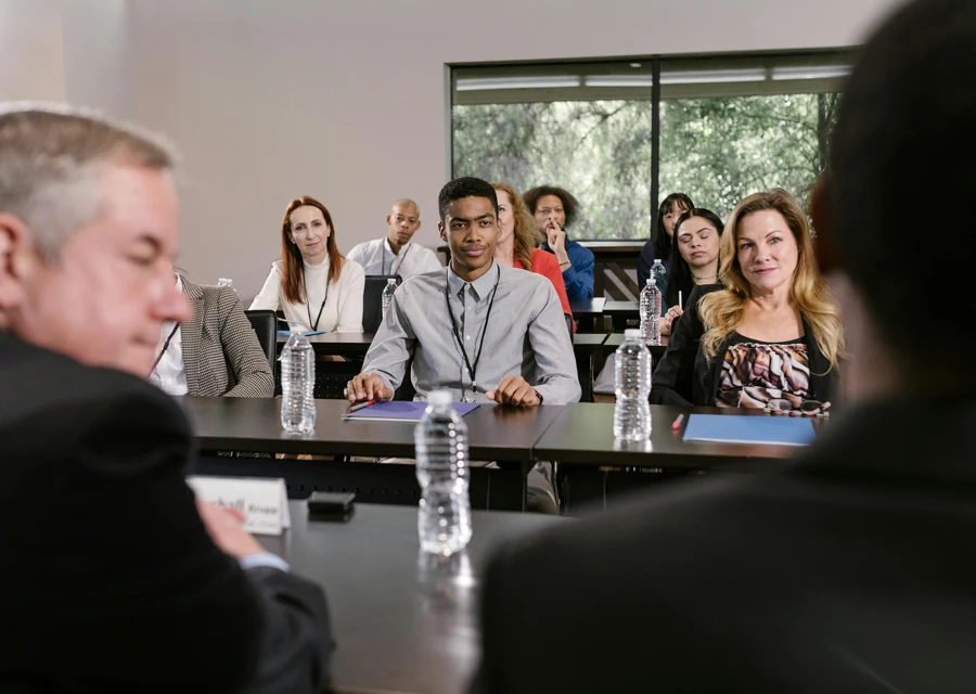 Team reviewing meeting-space needs